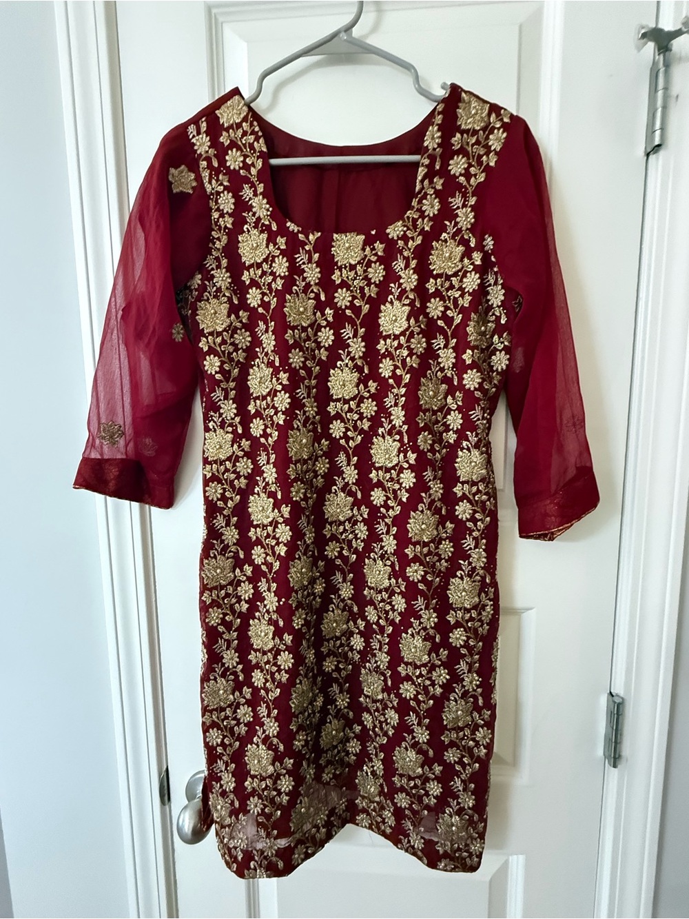 Maroon Gold Heavy Embroidered Chiffon Salwar Kameez & Dupatta 2pc Set